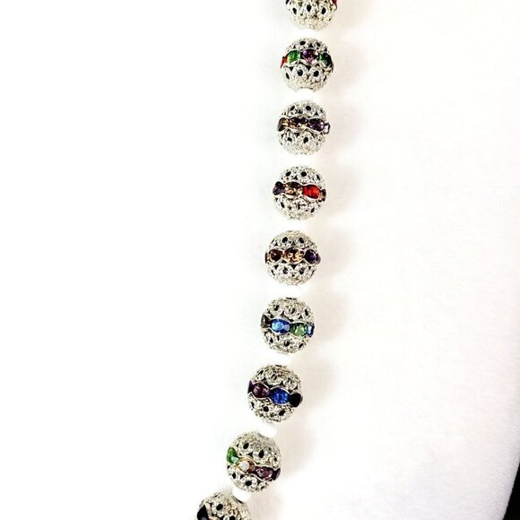 Filigree & Rhinestone Crystal Beaded Necklace 28" Toggle Clasp Silver Tone EUC - Picture 8 of 9